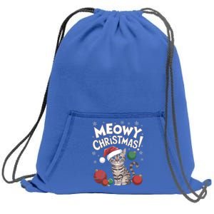 Meowy Christmas Funny Cat Lover Cat Dad Cat Mom Santa Claus Great Gift Sweatshirt Cinch Pack Bag