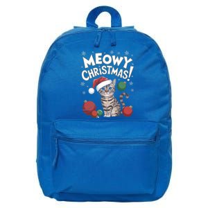 Meowy Christmas Funny Cat Lover Cat Dad Cat Mom Santa Claus Great Gift 16 in Basic Backpack