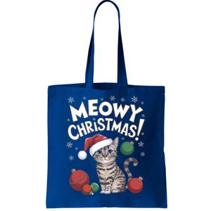 Meowy Christmas Funny Cat Lover Cat Dad Cat Mom Santa Claus Great Gift Tote Bag