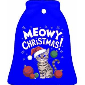 Meowy Christmas Funny Cat Lover Cat Dad Cat Mom Santa Claus Great Gift Ceramic Bell Ornament