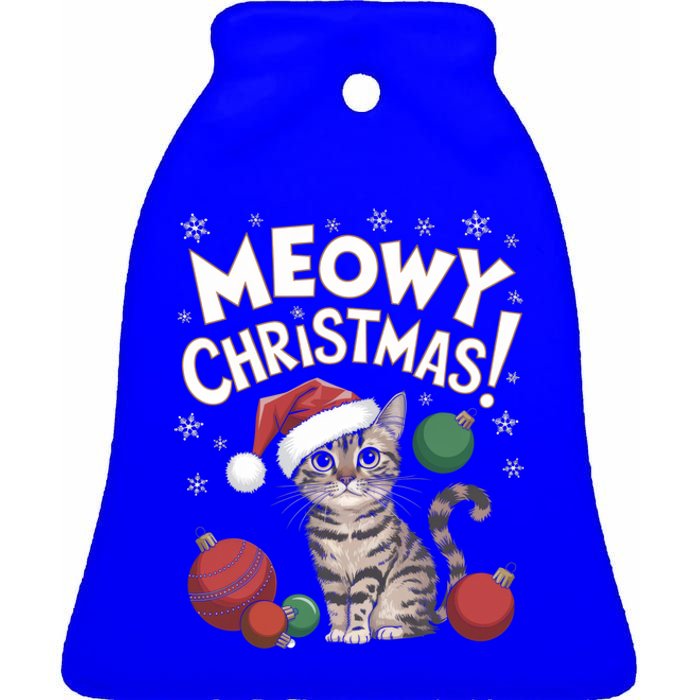 Meowy Christmas Funny Cat Lover Cat Dad Cat Mom Santa Claus Great Gift Ceramic Bell Ornament