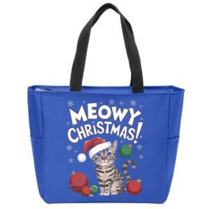 Meowy Christmas Funny Cat Lover Cat Dad Cat Mom Santa Claus Great Gift Zip Tote Bag