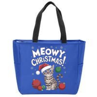 Meowy Christmas Funny Cat Lover Cat Dad Cat Mom Santa Claus Great Gift Zip Tote Bag