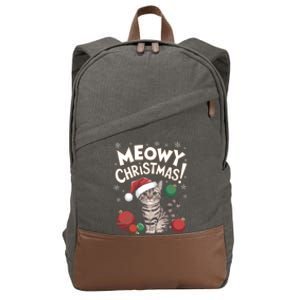 Meowy Christmas Funny Cat Lover Cat Dad Cat Mom Santa Claus Great Gift Cotton Canvas Backpack