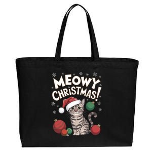 Meowy Christmas Funny Cat Lover Cat Dad Cat Mom Santa Claus Great Gift Cotton Canvas Jumbo Tote