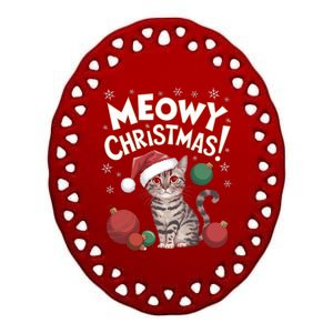 Meowy Christmas Funny Cat Lover Cat Dad Cat Mom Santa Claus Great Gift Ceramic Oval Ornament