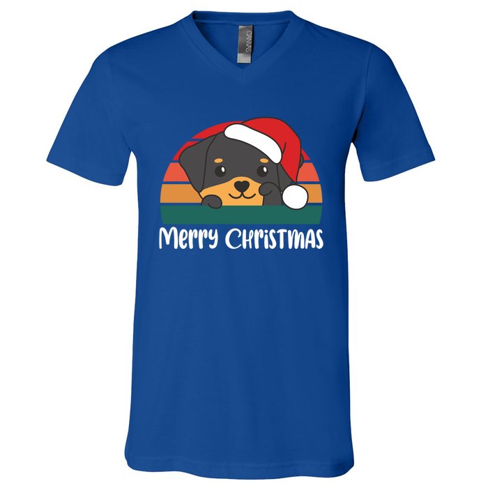 Merry Christmas Funny Rottweiler Christmas Gift V-Neck T-Shirt