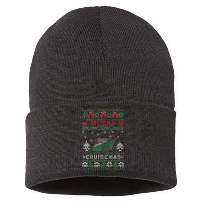 Merry Cruisemas Funny Christmas Family Cruise Matching Sustainable Knit Beanie