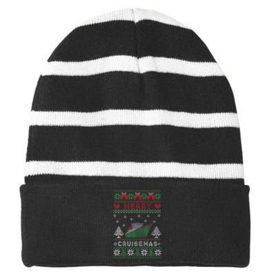 Merry Cruisemas Funny Christmas Family Cruise Matching Striped Beanie with Solid Band