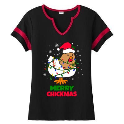 Merry Chickmas Funny Santa Hat Xmas Christmas Chicken Meaningful Gift Ladies Halftime Notch Neck Tee