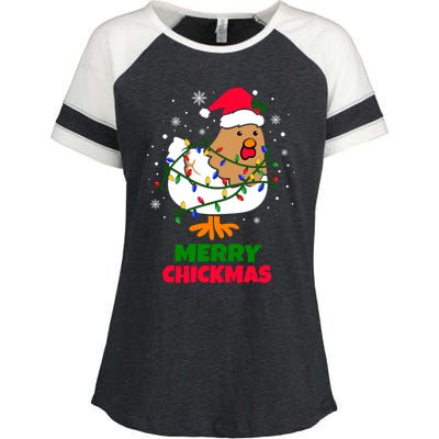 Merry Chickmas Funny Santa Hat Xmas Christmas Chicken Meaningful Gift Enza Ladies Jersey Colorblock Tee