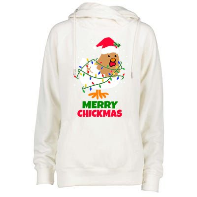 Merry Chickmas Funny Santa Hat Xmas Christmas Chicken Meaningful Gift Womens Funnel Neck Pullover Hood