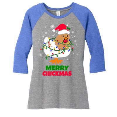 Merry Chickmas Funny Santa Hat Xmas Christmas Chicken Meaningful Gift Women's Tri-Blend 3/4-Sleeve Raglan Shirt