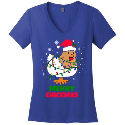 Merry Chickmas Funny Santa Hat Xmas Christmas Chicken Meaningful Gift Women's V-Neck T-Shirt