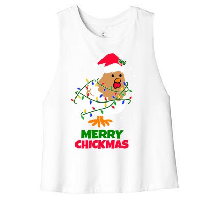 Merry Chickmas Funny Santa Hat Xmas Christmas Chicken Meaningful Gift Women's Racerback Cropped Tank