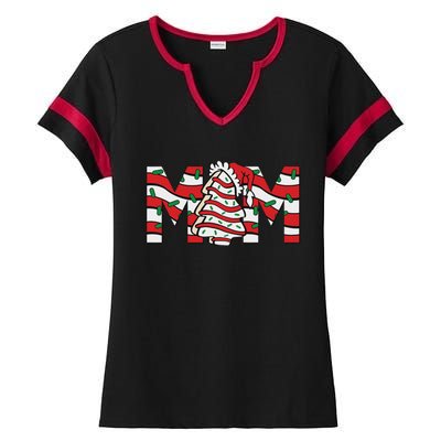 Mom Christmas Family Tree Cake Matching Holiday Ladies Halftime Notch Neck Tee