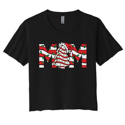 Mom Christmas Family Tree Cake Matching Holiday Women's Crop Top Tee