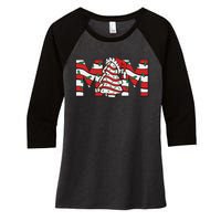 Mom Christmas Family Tree Cake Matching Holiday Women's Tri-Blend 3/4-Sleeve Raglan Shirt