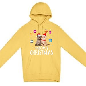 Meowy Christmas Funny Kitten Cat Kitty Lights Xmas Cute Gift Premium Pullover Hoodie