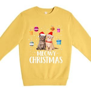 Meowy Christmas Funny Kitten Cat Kitty Lights Xmas Cute Gift Premium Crewneck Sweatshirt