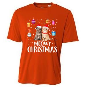 Meowy Christmas Funny Kitten Cat Kitty Lights Xmas Cute Gift Cooling Performance Crew T-Shirt