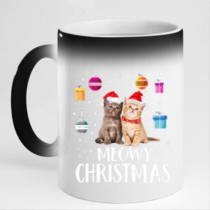 Meowy Christmas Funny Kitten Cat Kitty Lights Xmas Cute Gift 11oz Black Color Changing Mug