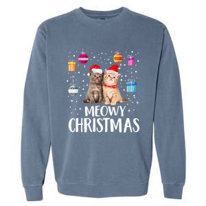 Meowy Christmas Funny Kitten Cat Kitty Lights Xmas Cute Gift Garment-Dyed Sweatshirt