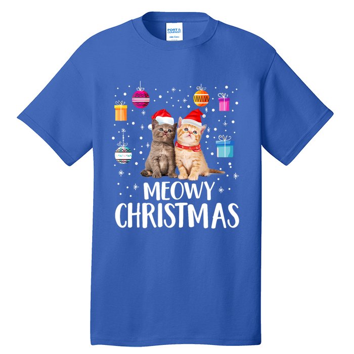 Meowy Christmas Funny Kitten Cat Kitty Lights Xmas Cute Gift Tall T-Shirt