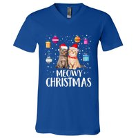 Meowy Christmas Funny Kitten Cat Kitty Lights Xmas Cute Gift V-Neck T-Shirt