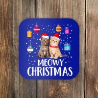 Meowy Christmas Funny Kitten Cat Kitty Lights Xmas Cute Gift Coaster