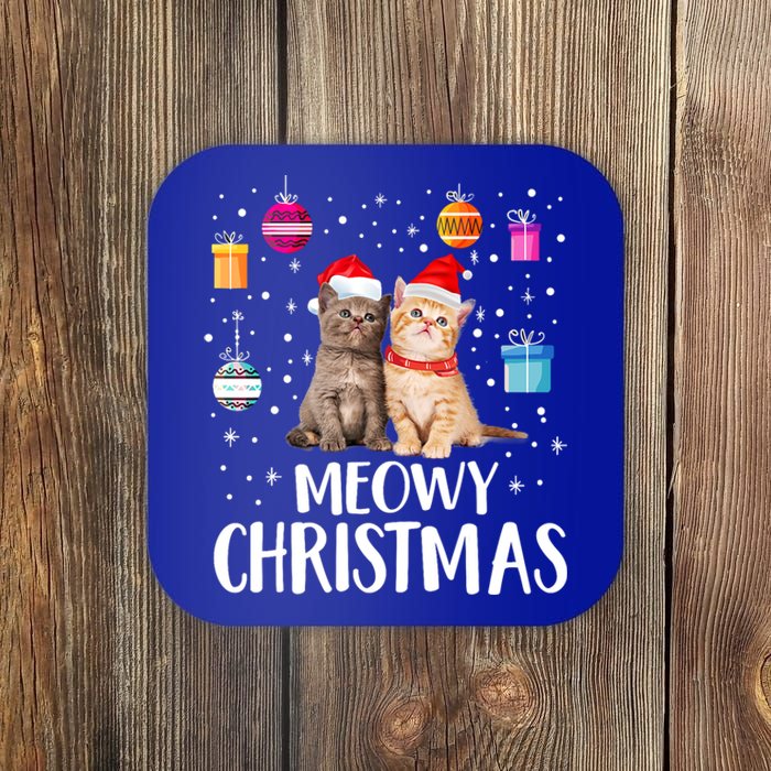 Meowy Christmas Funny Kitten Cat Kitty Lights Xmas Cute Gift Coaster