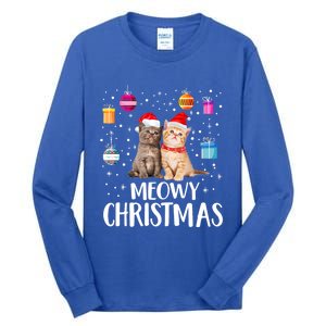 Meowy Christmas Funny Kitten Cat Kitty Lights Xmas Cute Gift Tall Long Sleeve T-Shirt