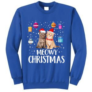 Meowy Christmas Funny Kitten Cat Kitty Lights Xmas Cute Gift Tall Sweatshirt