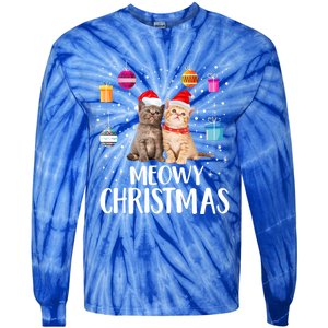 Meowy Christmas Funny Kitten Cat Kitty Lights Xmas Cute Gift Tie-Dye Long Sleeve Shirt