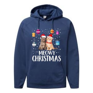 Meowy Christmas Funny Kitten Cat Kitty Lights Xmas Cute Gift Performance Fleece Hoodie