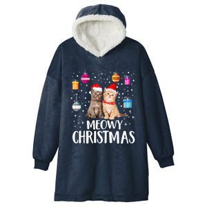 Meowy Christmas Funny Kitten Cat Kitty Lights Xmas Cute Gift Hooded Wearable Blanket