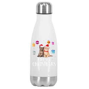 Meowy Christmas Funny Kitten Cat Kitty Lights Xmas Cute Gift Stainless Steel Insulated Water Bottle