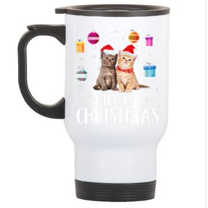 Meowy Christmas Funny Kitten Cat Kitty Lights Xmas Cute Gift Stainless Steel Travel Mug