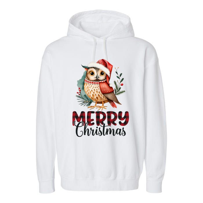 Merry Christmas Festive Cute Owl Holiday Garment-Dyed Fleece Hoodie