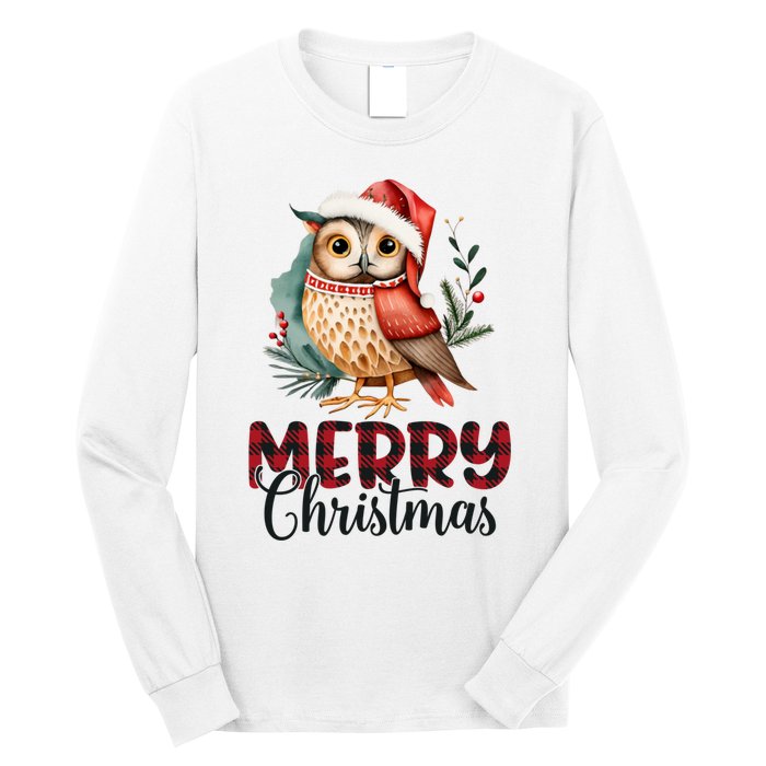 Merry Christmas Festive Cute Owl Holiday Long Sleeve Shirt