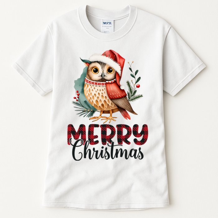 Merry Christmas Festive Cute Owl Holiday Tall T-Shirt