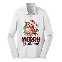 Merry Christmas Festive Cute Owl Holiday Silk Touch Performance Long Sleeve Polo