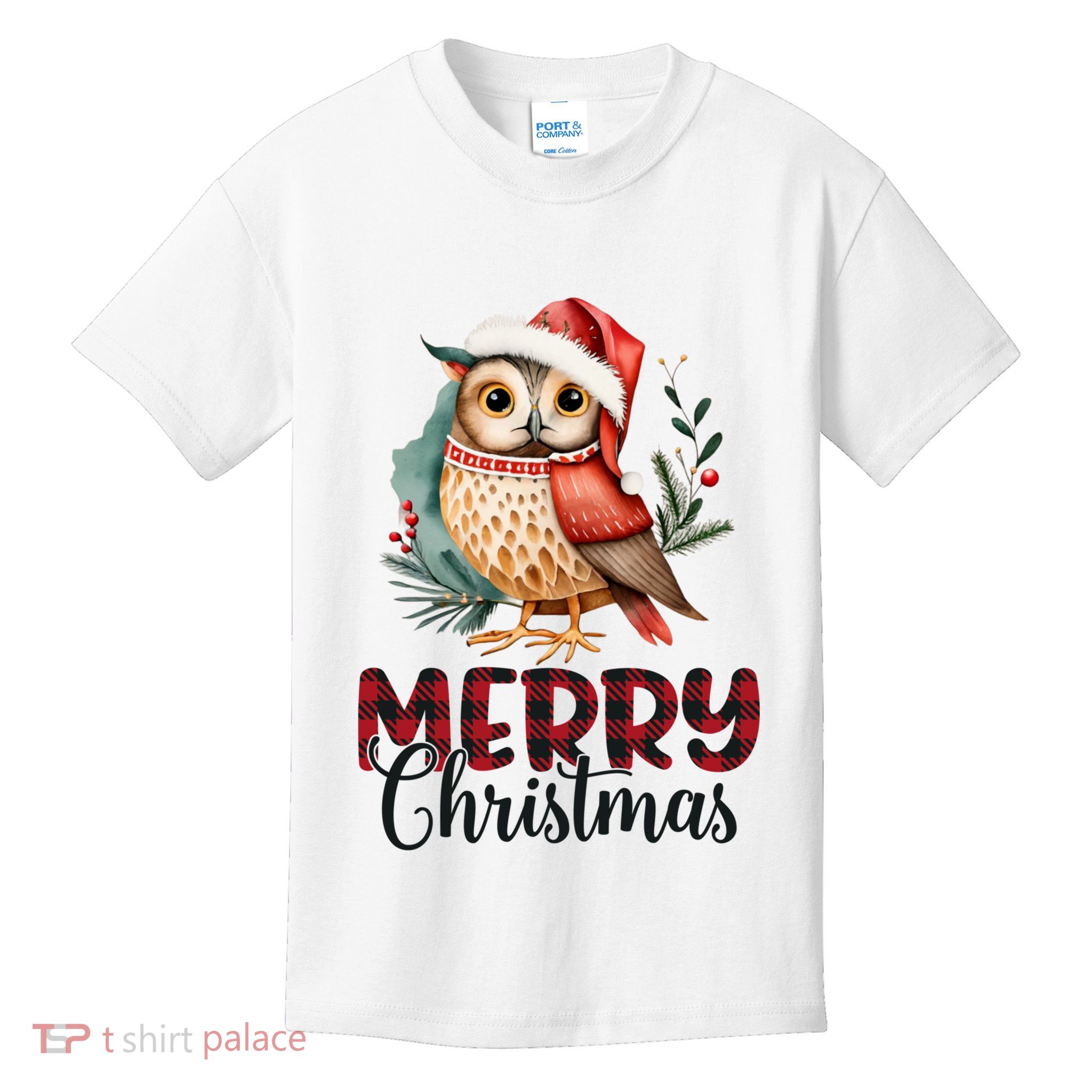 Merry Christmas Festive Cute Owl Holiday Kids T-Shirt