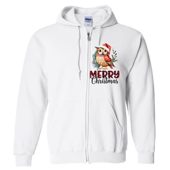 Merry Christmas Festive Cute Owl Holiday Full Zip Hoodie