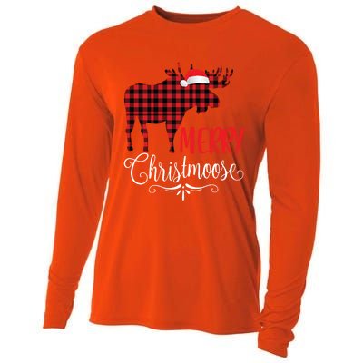 Merry Christmoose Family Christmas Pajamas Moose Funny Gift Cooling Performance Long Sleeve Crew