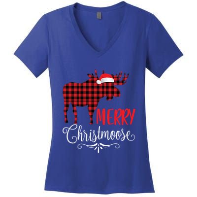 Merry Christmoose Family Christmas Pajamas Moose Funny Gift Women's V-Neck T-Shirt