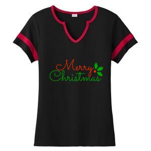 Merry Christmas Festive Logo Ladies Halftime Notch Neck Tee