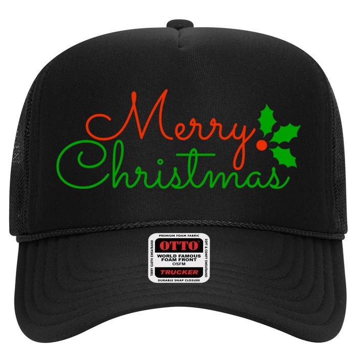 Merry Christmas Festive Logo High Crown Mesh Back Trucker Hat