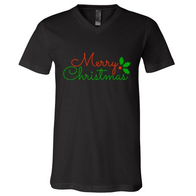 Merry Christmas Festive Logo V-Neck T-Shirt