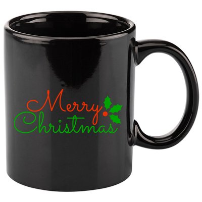 Merry Christmas Festive Logo 11oz C Handle Ceramic Mug